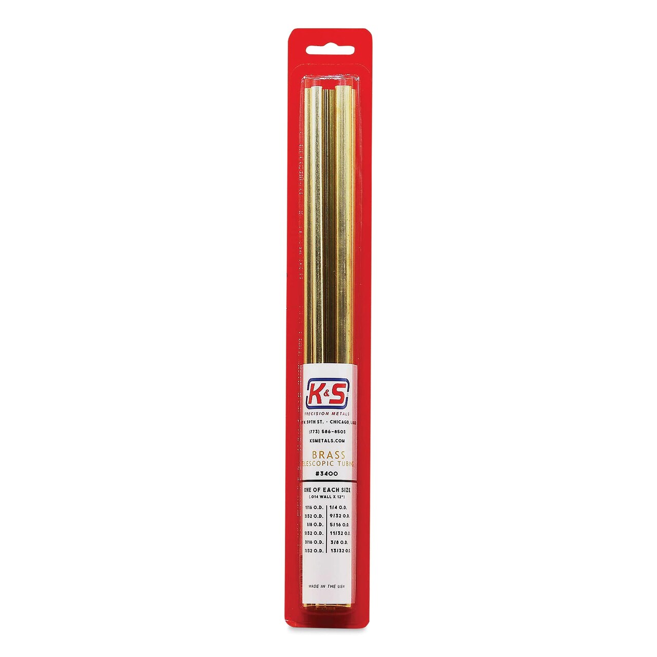 K&S Telescopic Tubing - Brass, Small Telescoping Tubing Assortment, Pkg of 12, 12"